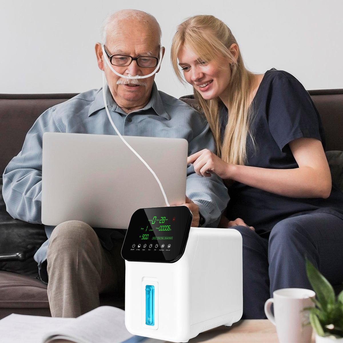 1-7L Portable Oxygen Concentrator / Support 2 People Use At Same Time / Suitable for home